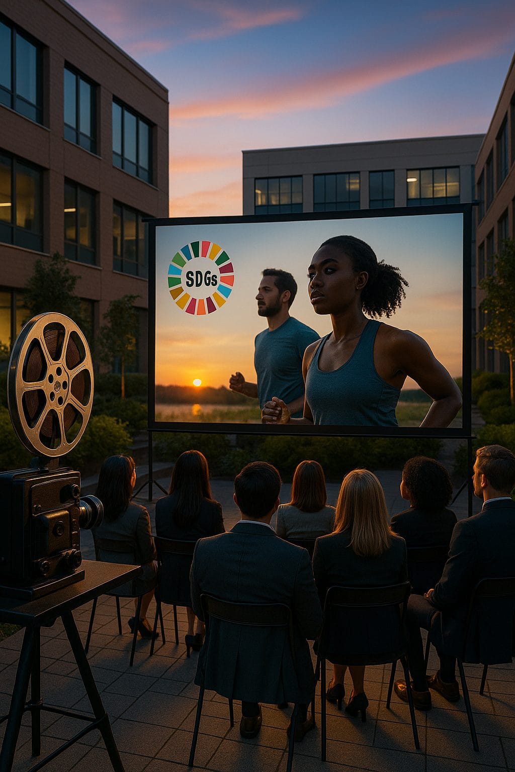 夕暮れの屋外映画上映会
