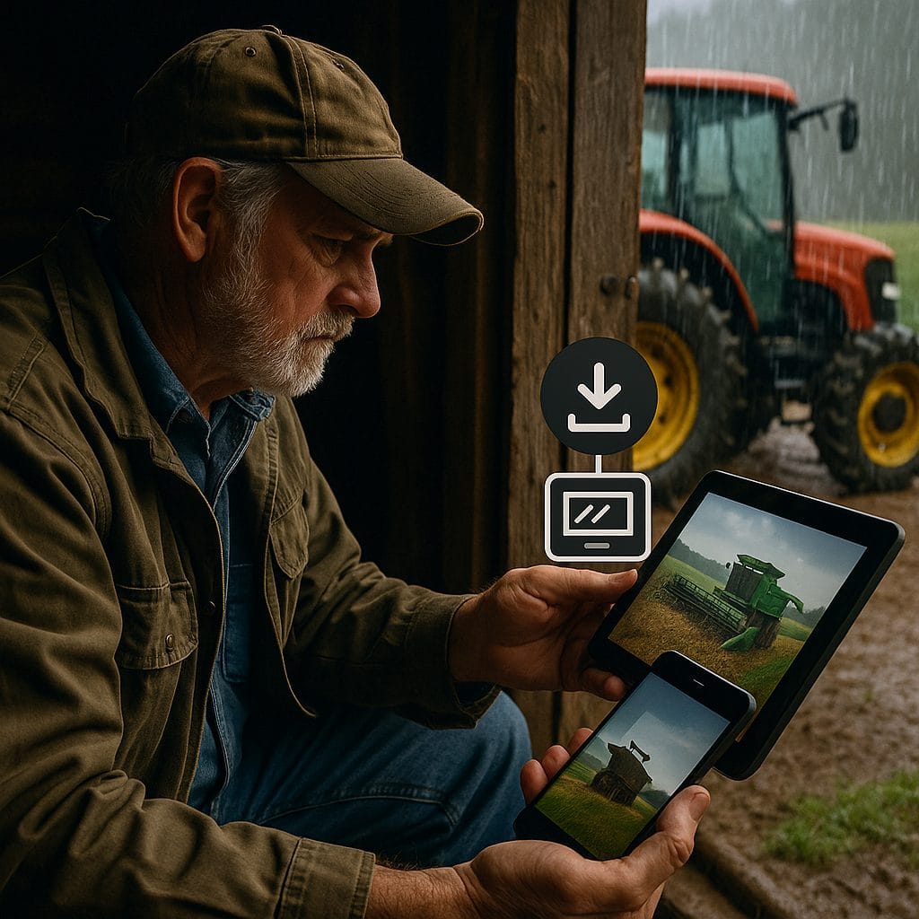 雨の中の農民とテクノロジー