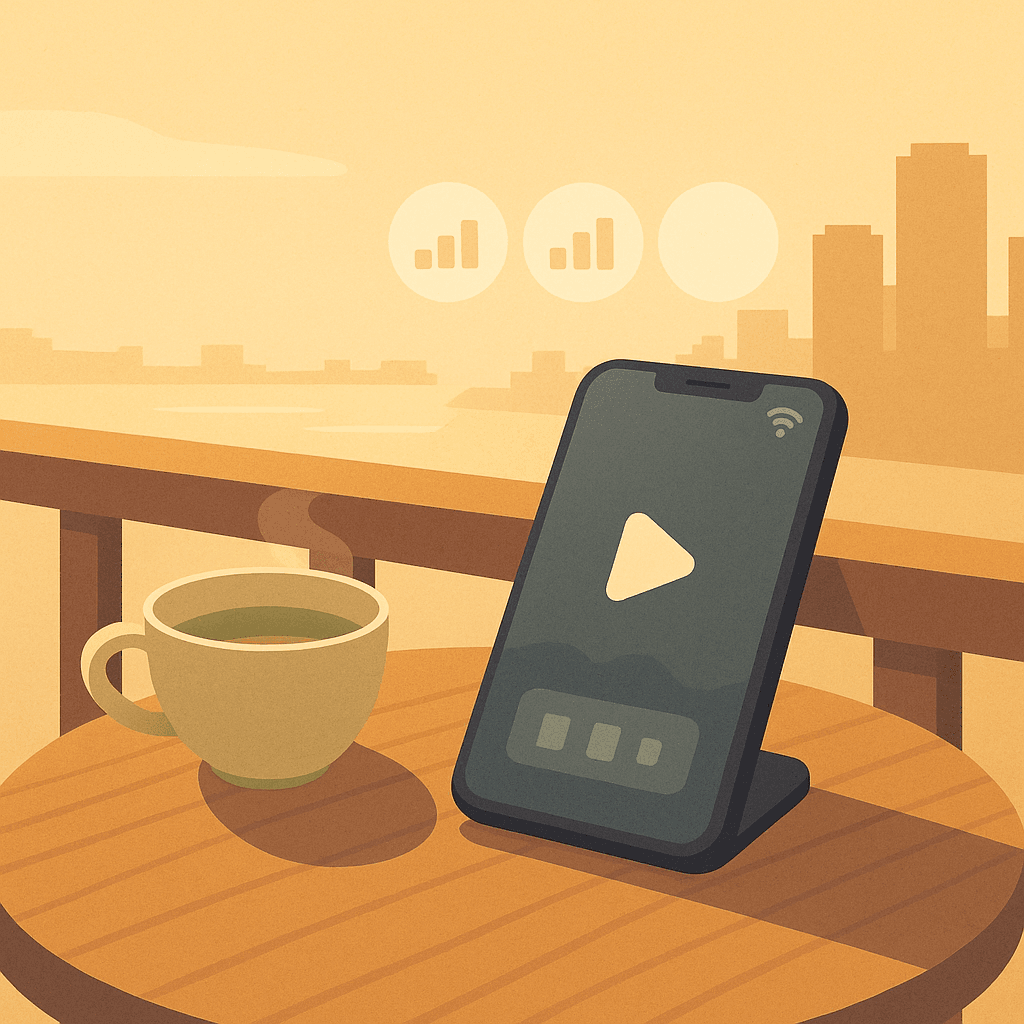 朝のバルコニーとお茶