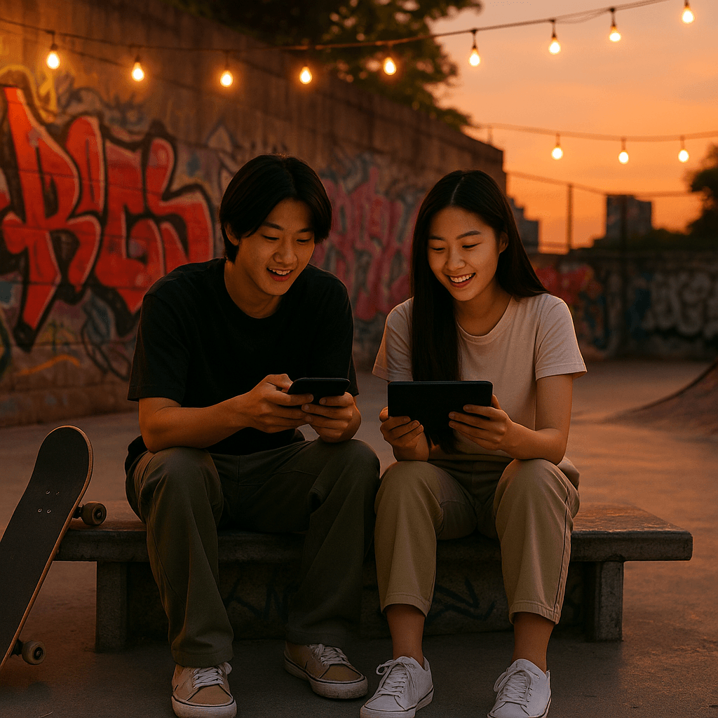 夕暮れのスケートパークでのひととき