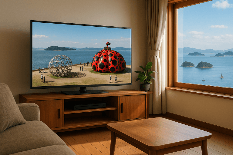 リビングルームからの芸術展示ビュー