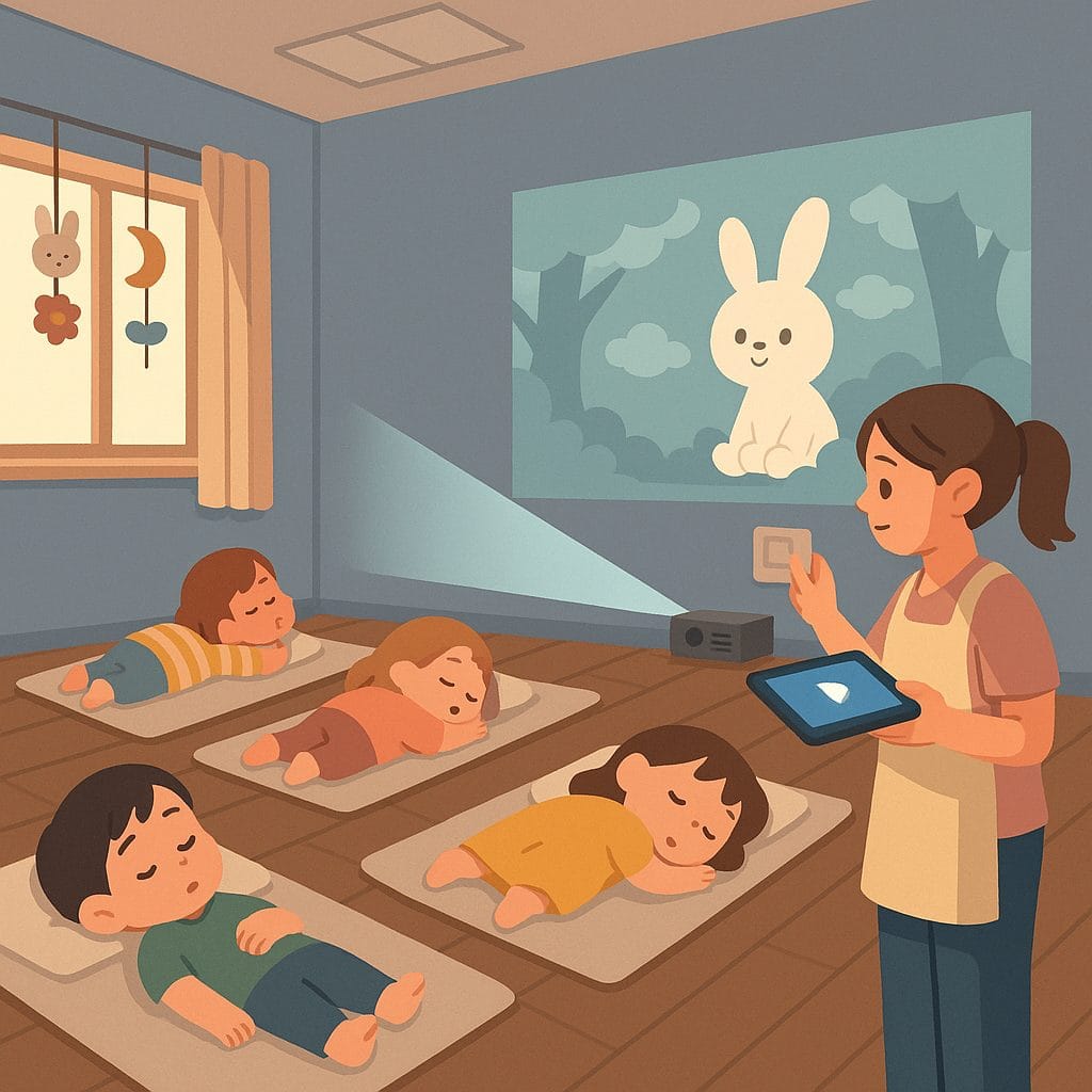 お昼寝の時間の保育園