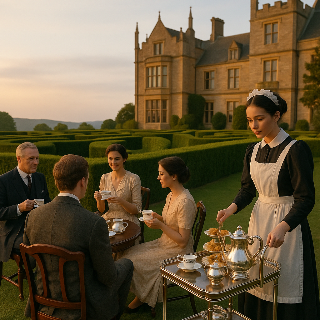 英国の庭での午後のティータイム