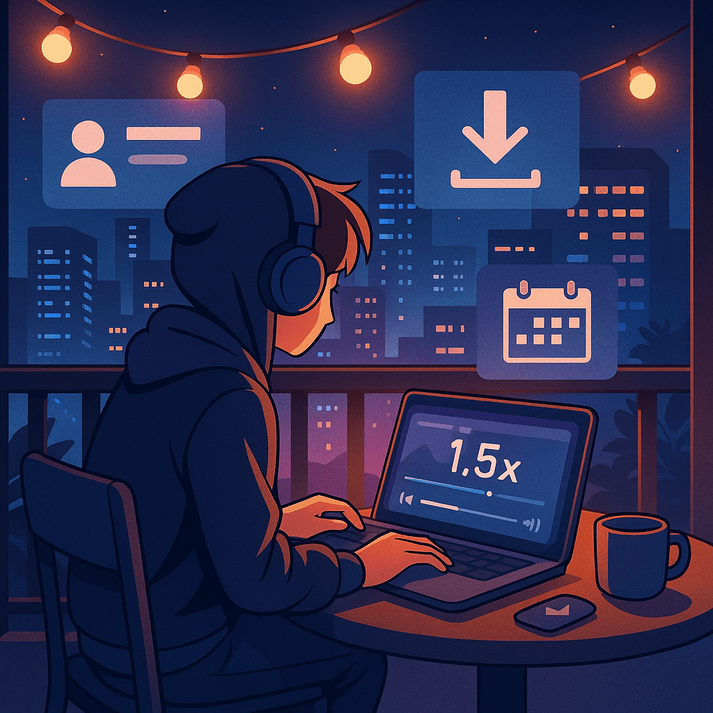 夜の大学生と都市の風景