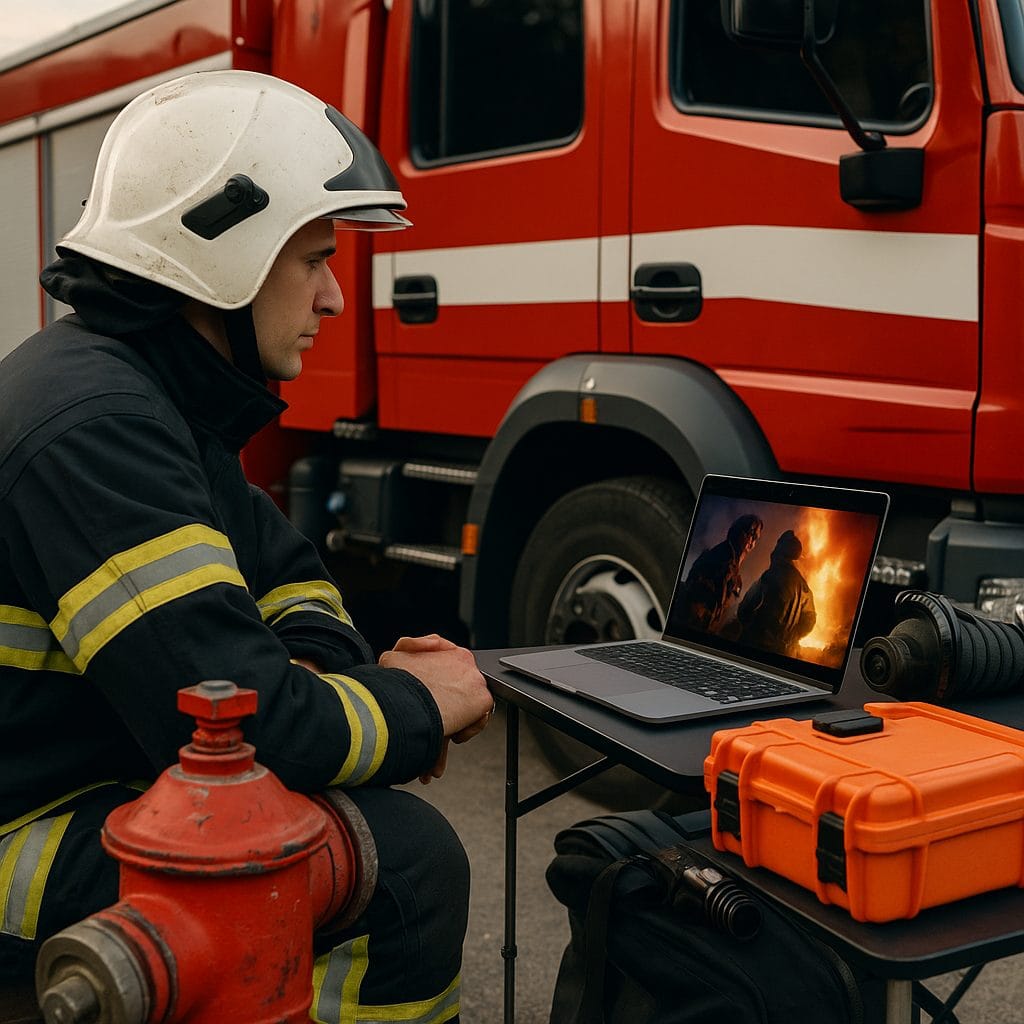 消防士と機器の休憩時間