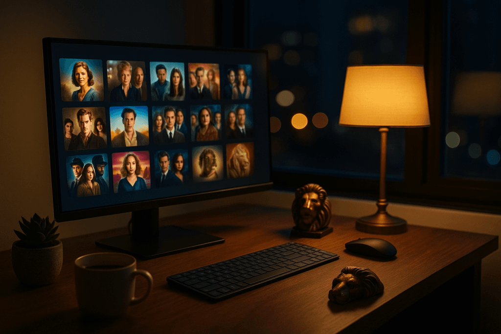 夜のホームオフィスと映画の選択