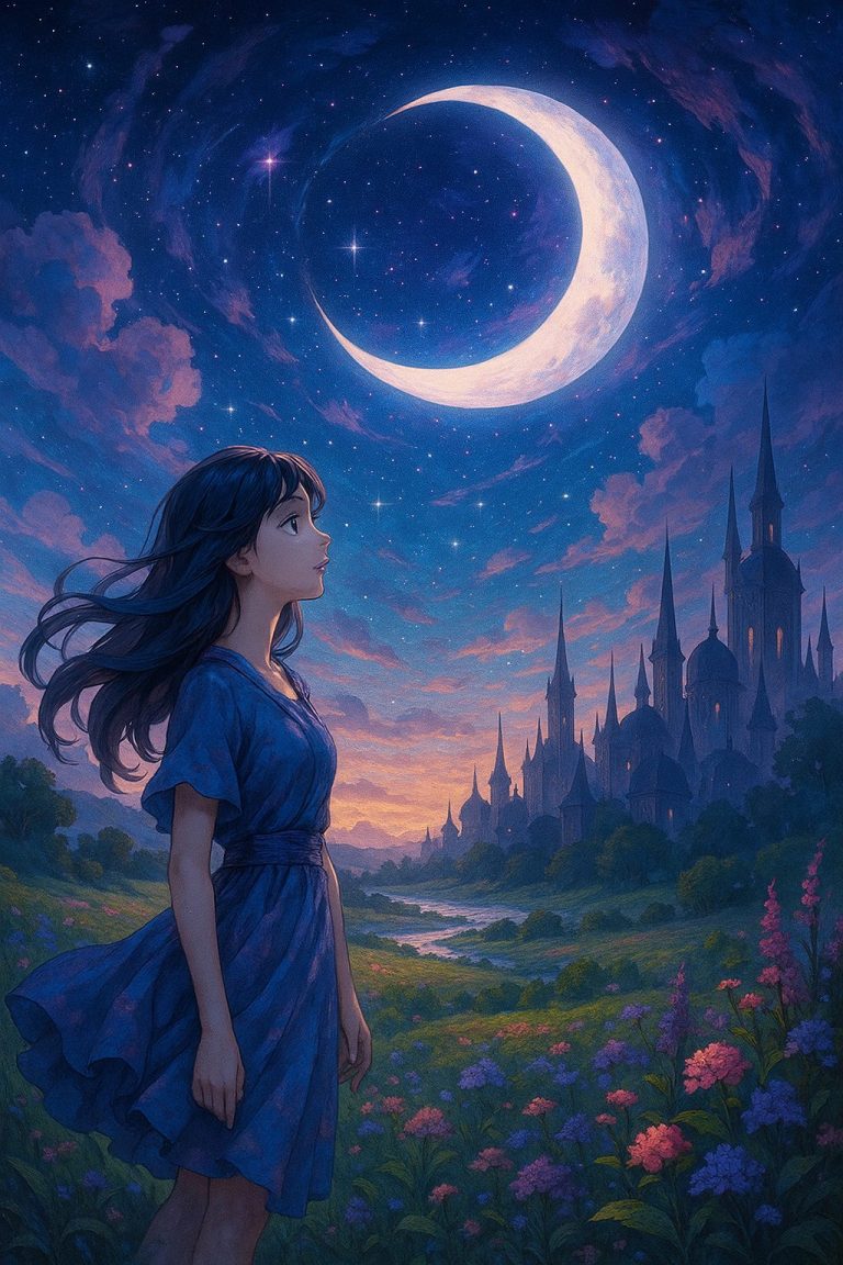 幻想的な夜空と女性