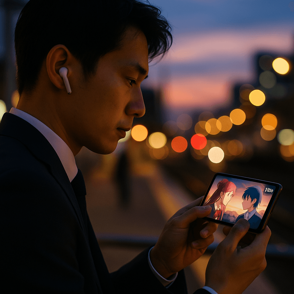 夕暮れ時のアニメ鑑賞