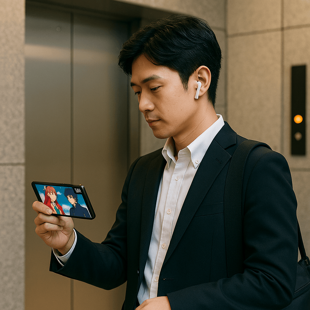 スマートフォンでアニメ視聴中