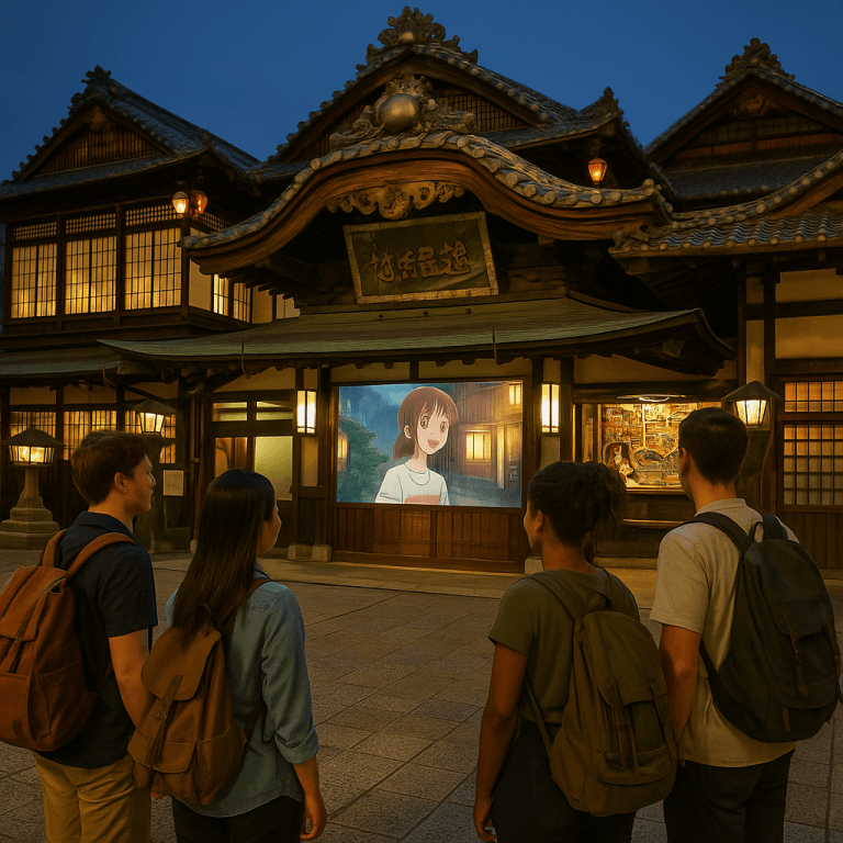 夕暮れの伝統的な日本建築