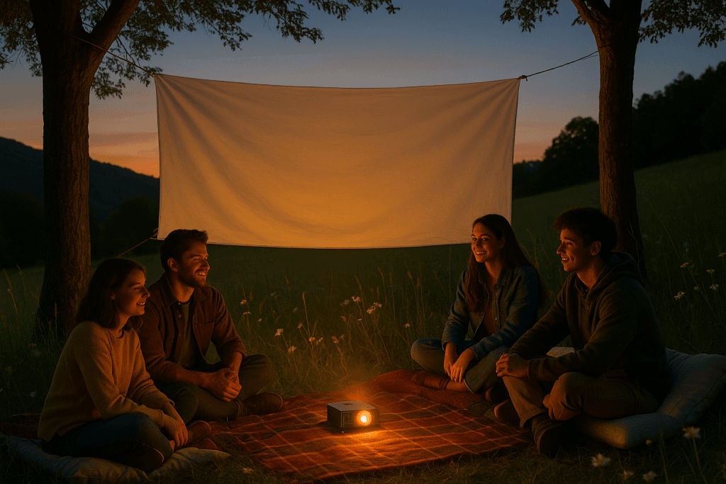 映画の夜、草原にて