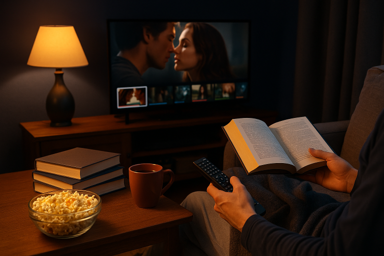 夜の映画鑑賞と読書のひととき