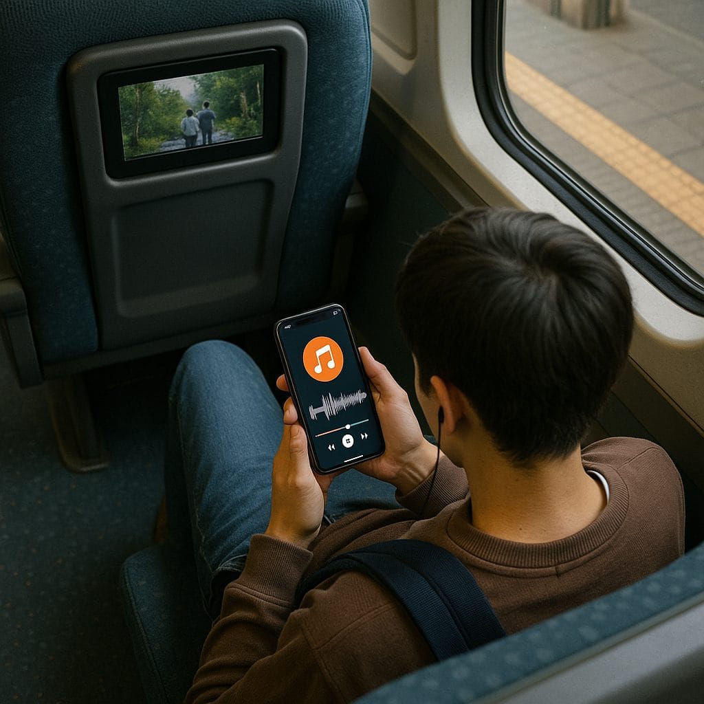 車内で音楽を楽しむ学生