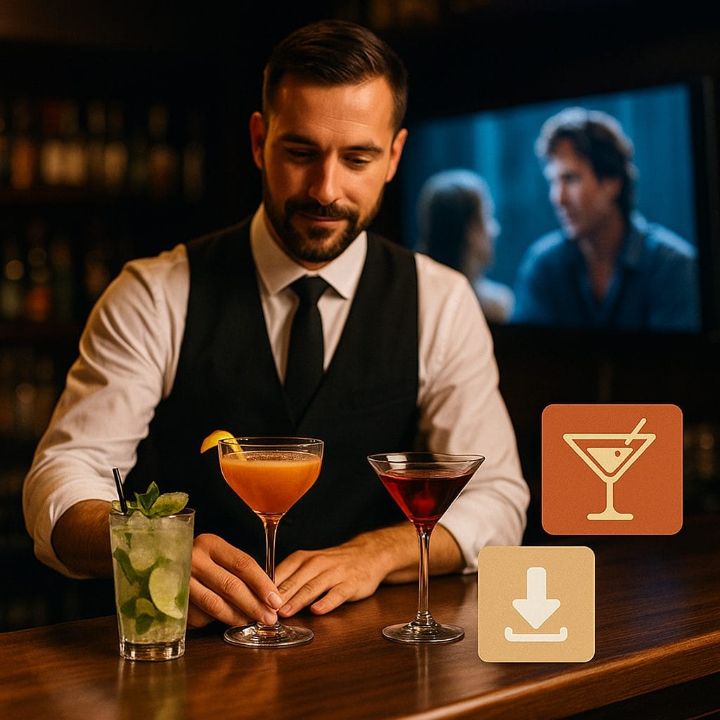 バーのカクテルと静かな夜