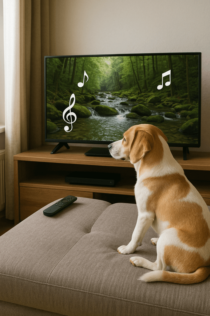 犬と静かな森林の風景