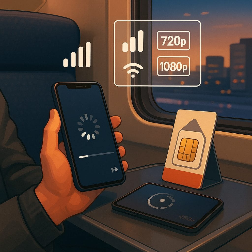 夕焼けの車内で動画視聴