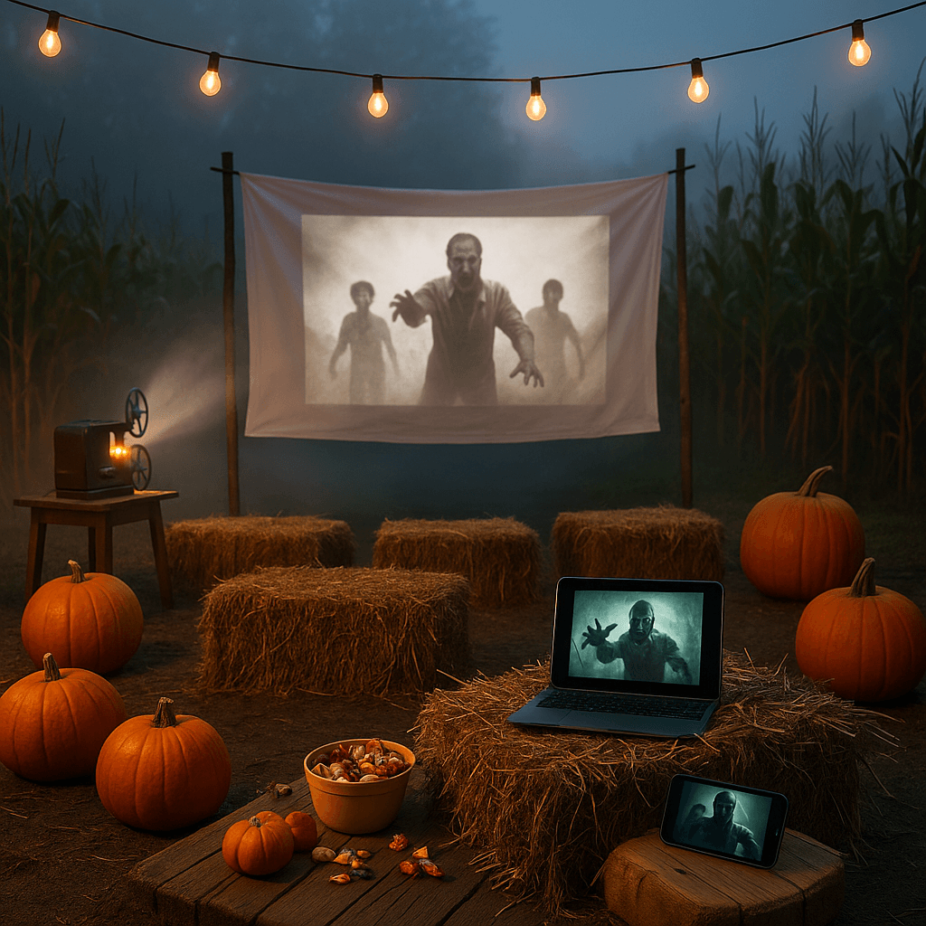 ハロウィーンの映画夜、霧の中