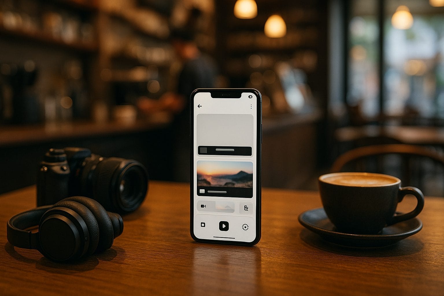 カフェでのコンテンツ制作風景