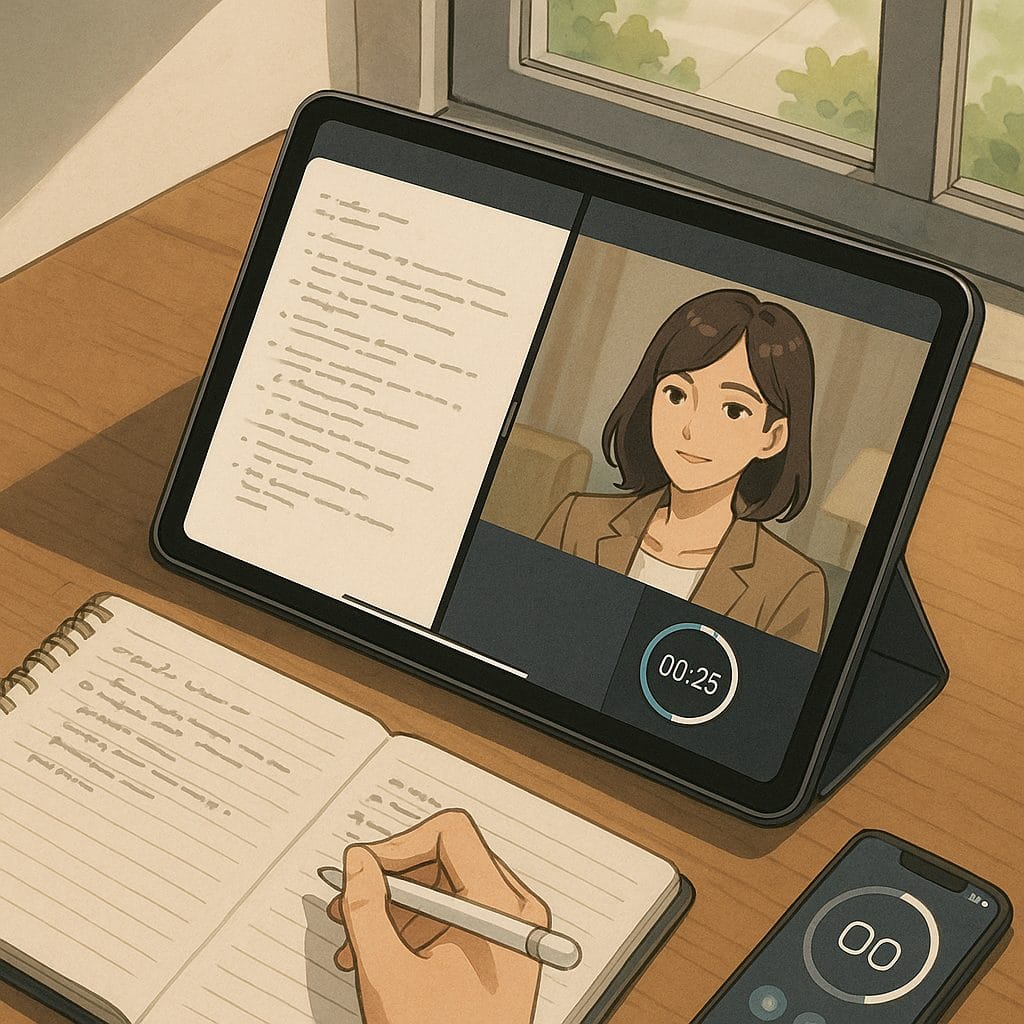 勉強中のデスクとアイパッド