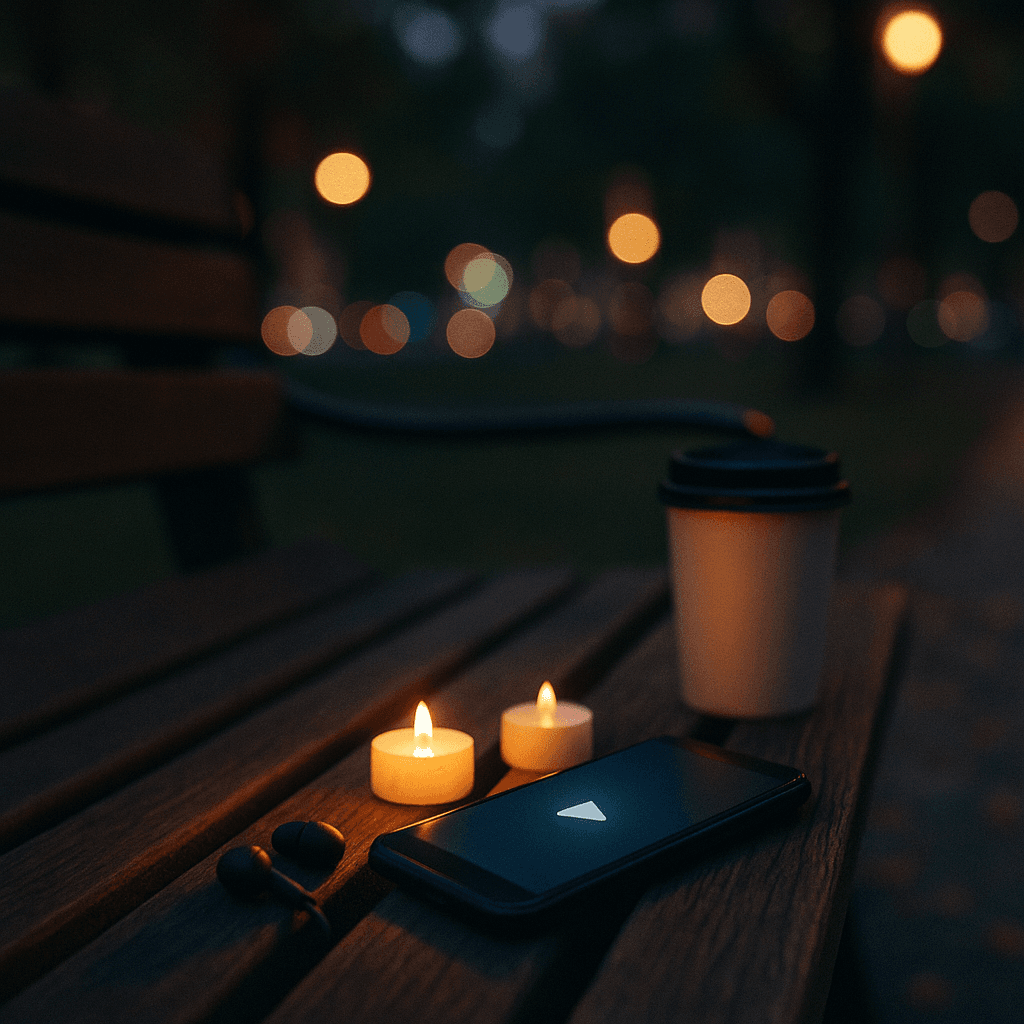 公園の夕暮れベンチ (1)