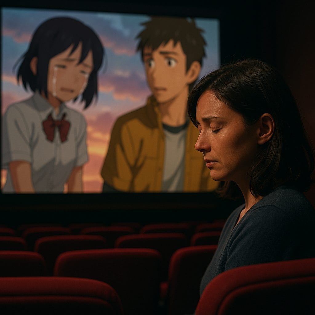 アニメに見入る女性