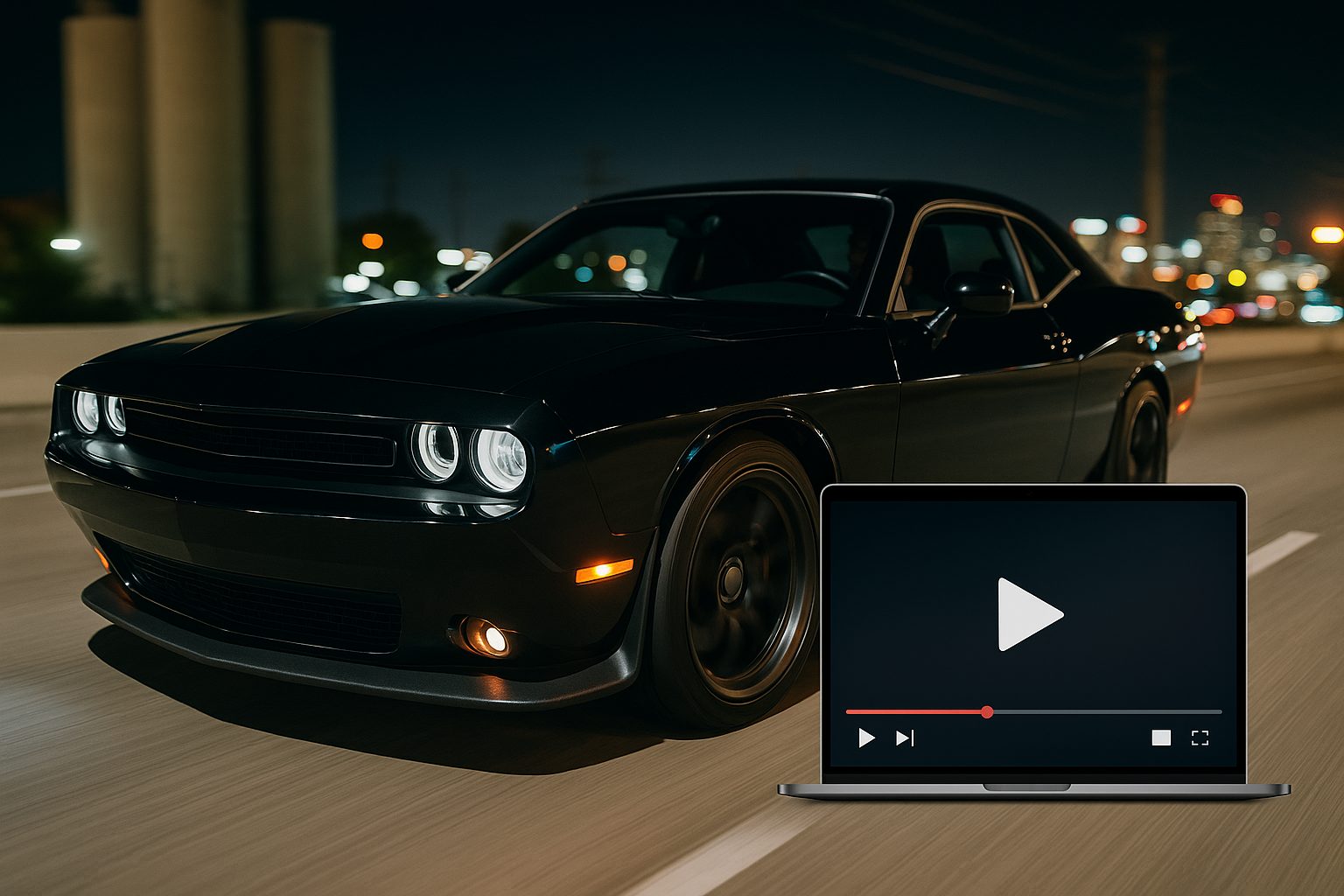 夜の街並みを駆け抜けるマッスルカー