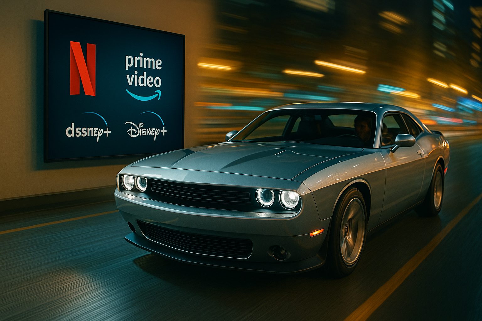 街中を駆け抜ける銀色の車