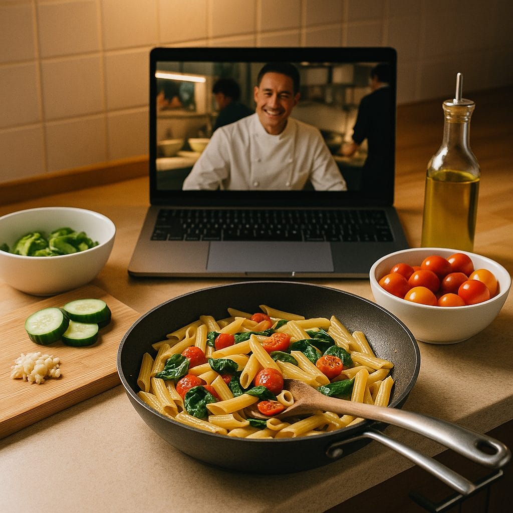 現代的なキッチンでの料理中