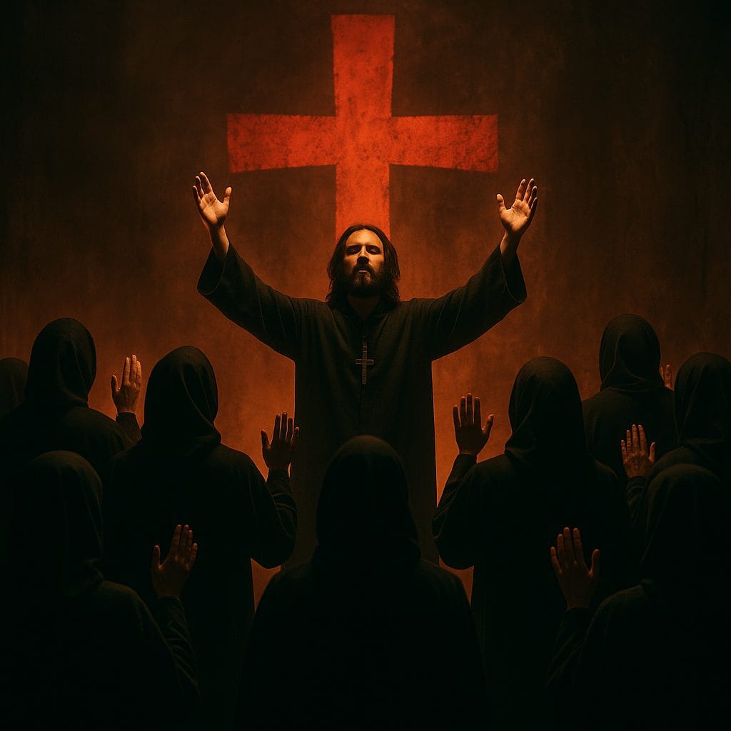 赤い十字架と信者たち