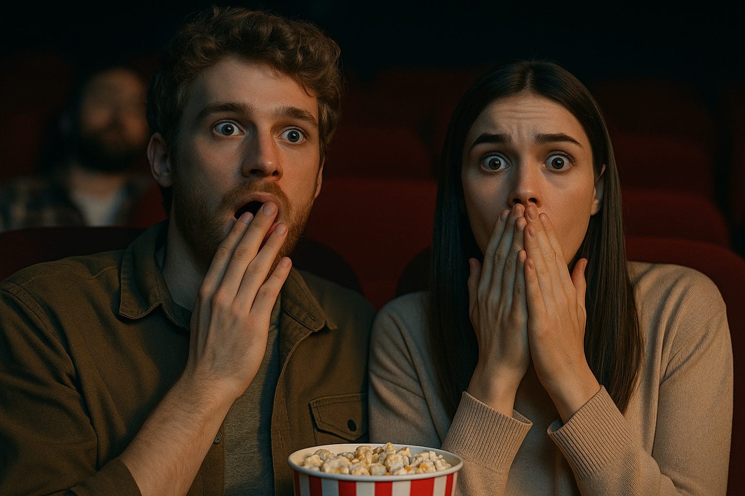 映画のスクリーンに驚く顔