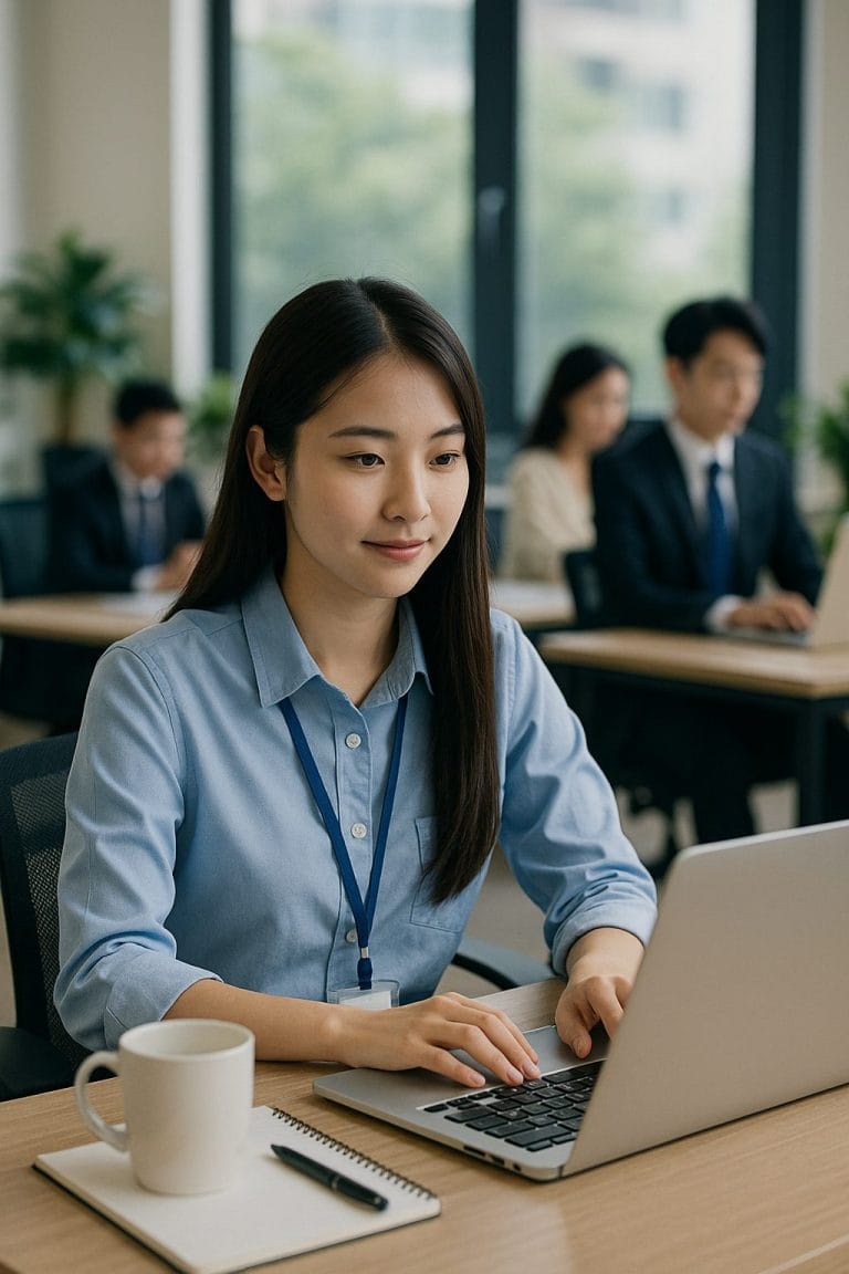 オフィスで作業する若い女性