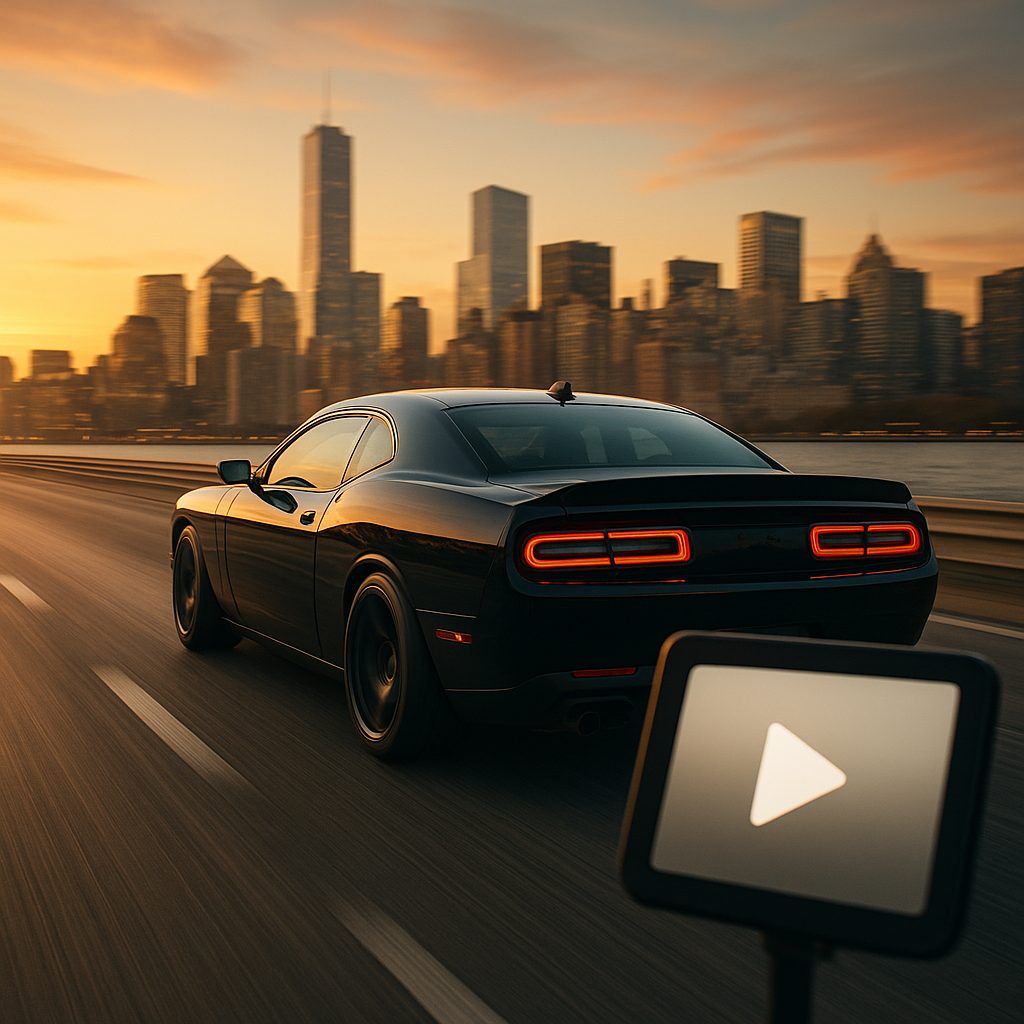 夕日の中のスポーツカー