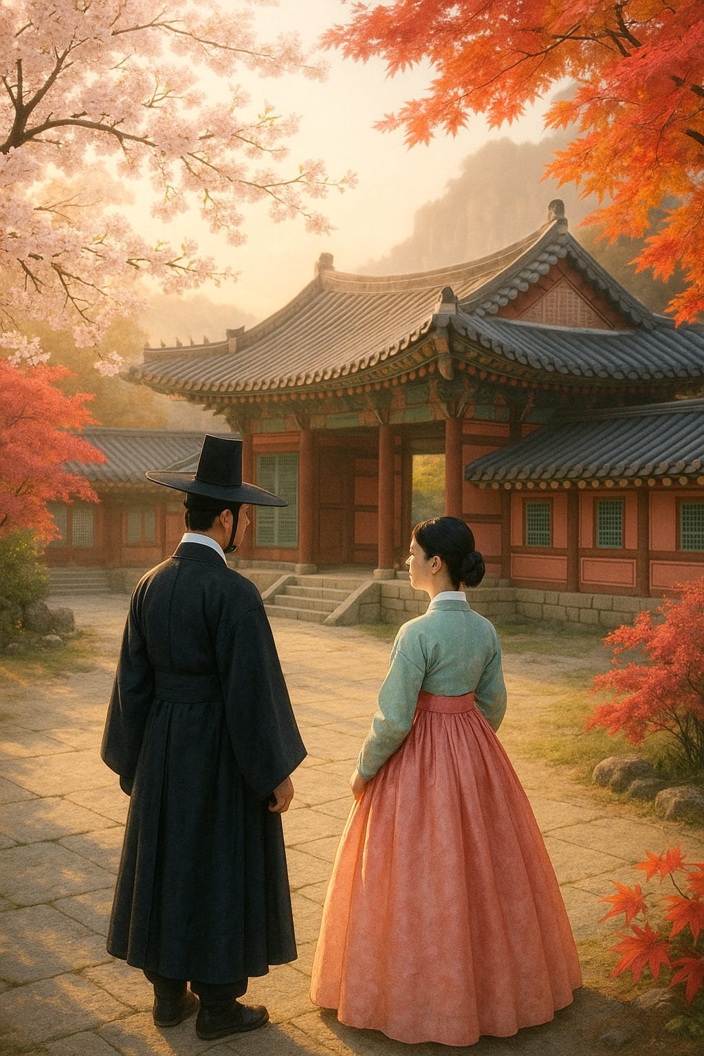 伝統的な宮殿の春景色