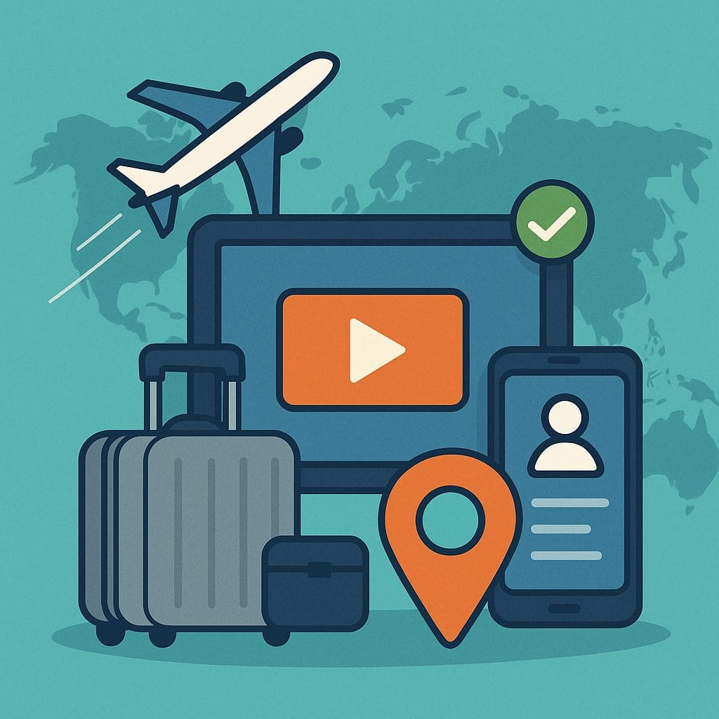 旅行のデジタルメディアと移動