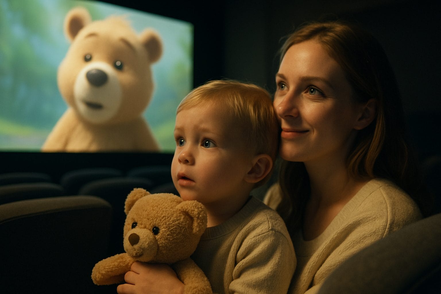 映画館でアニメを楽しむ親子