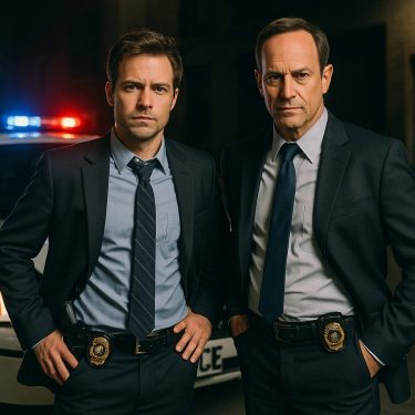 警察官とパトカーの夜景