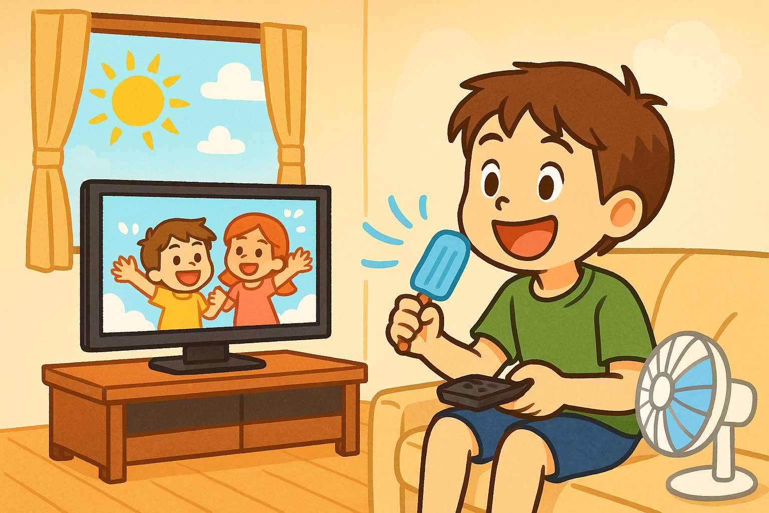 涼しい夏の日のテレビ鑑賞