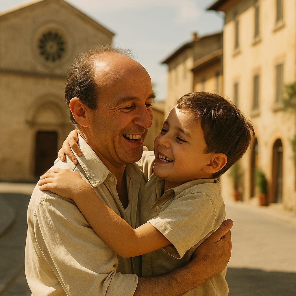 父と息子の温かな抱擁