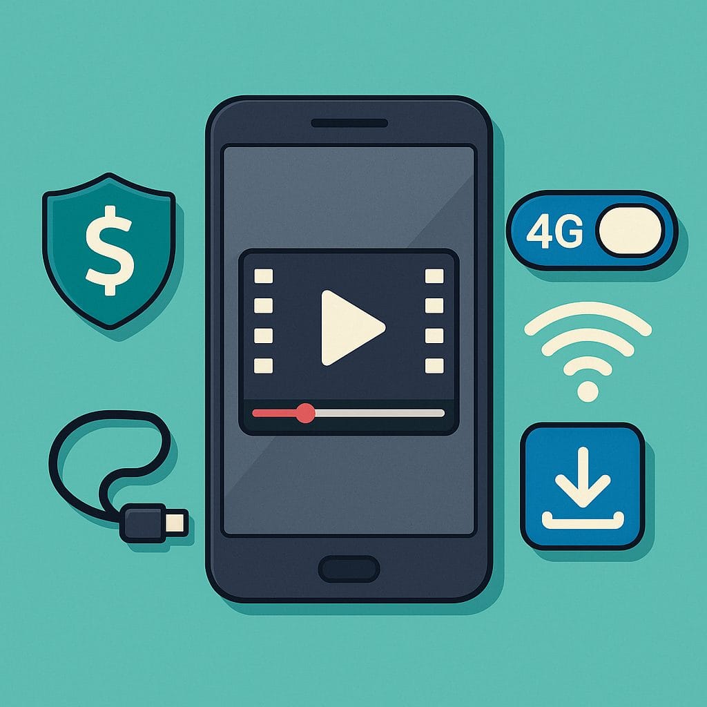 スマートフォンとデータアイコン