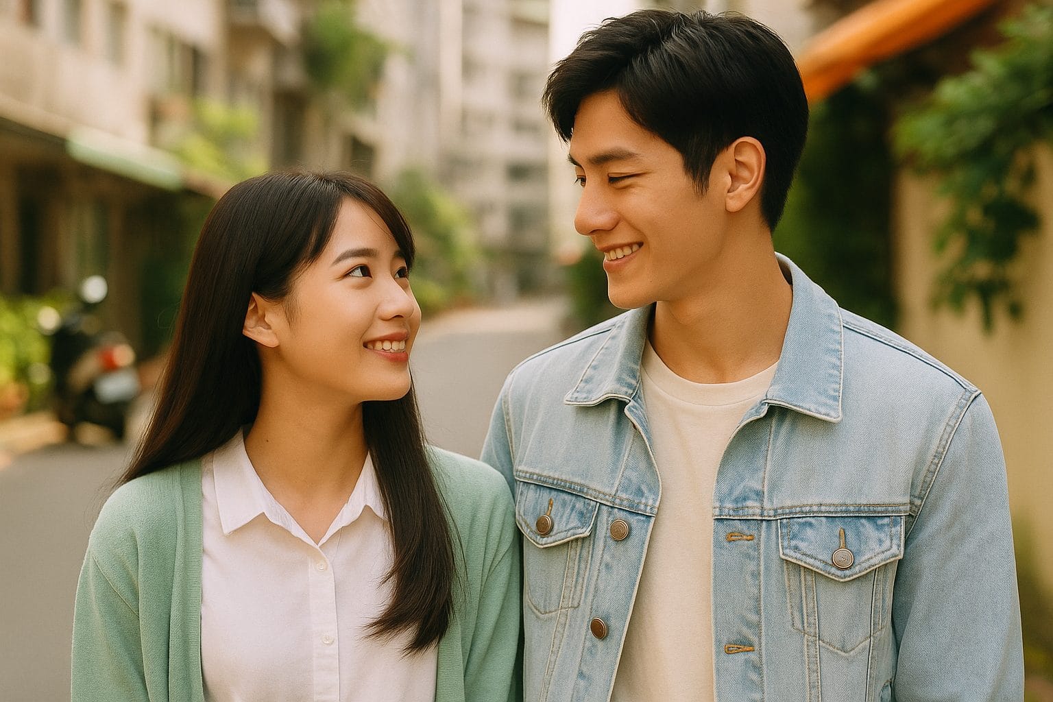 微笑むカップルのひととき