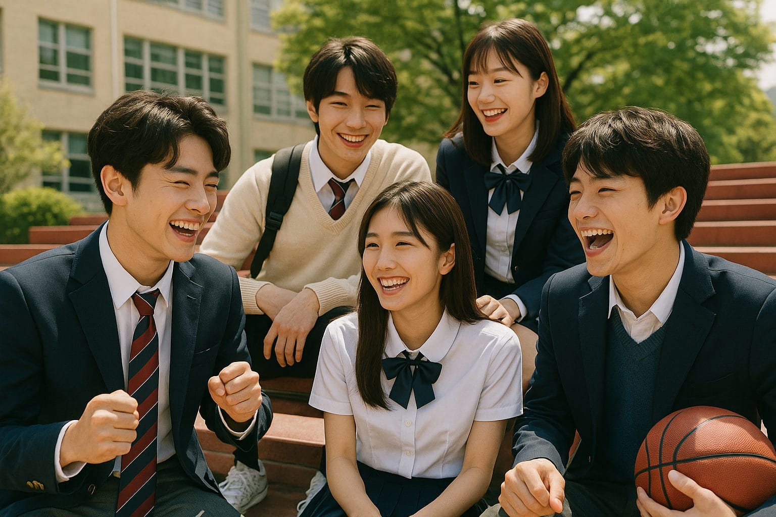 学校の昼休みの笑顔