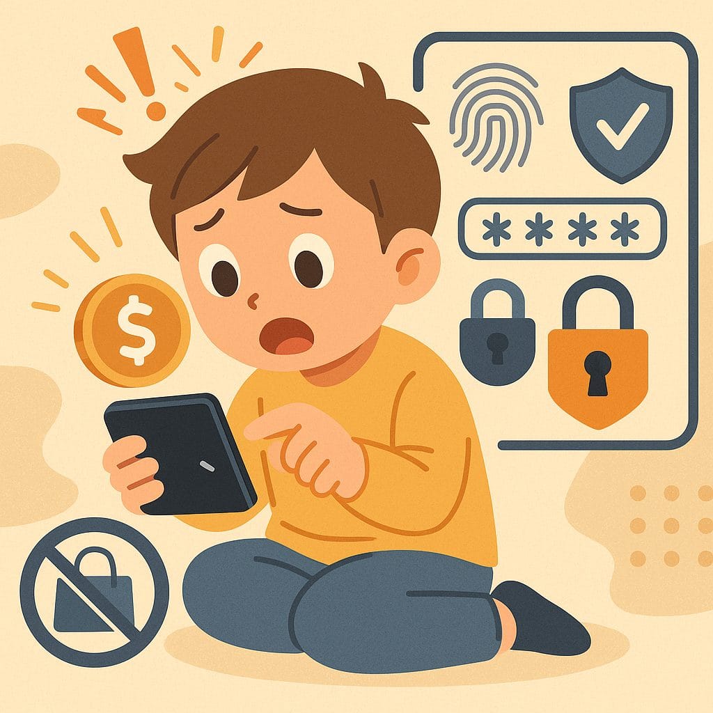 スマートフォンで驚く少年