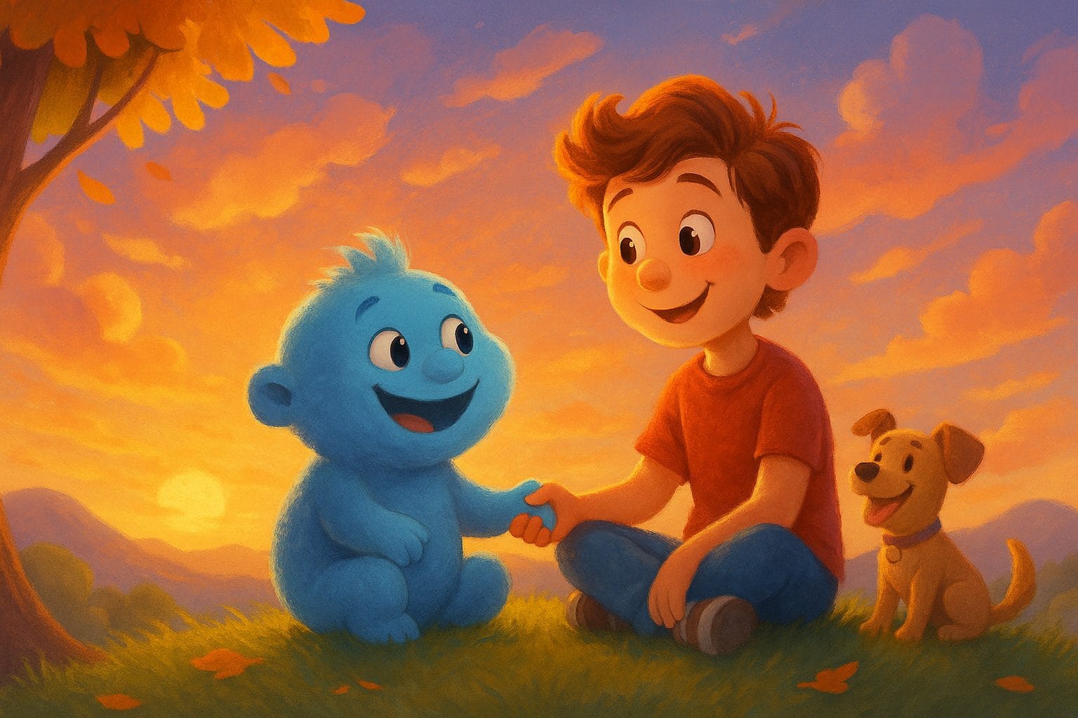 夕日の丘と親友たち