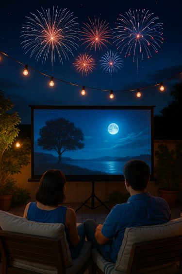 星空の映画と花火