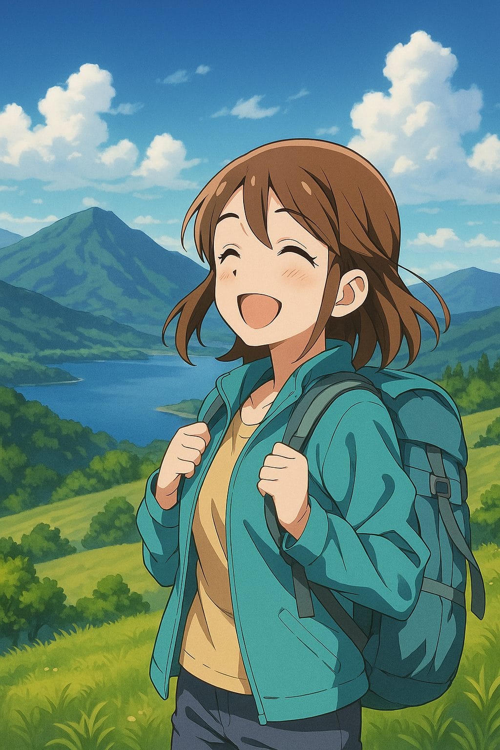 丘の上の笑顔の少女