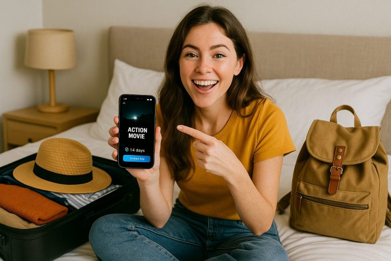 旅行準備中の笑顔の女性