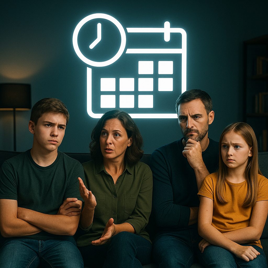 家族の予定表と心配顔