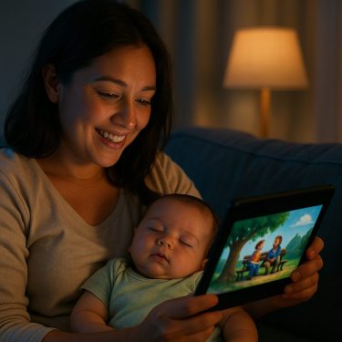 夜のお母さんと赤ちゃん