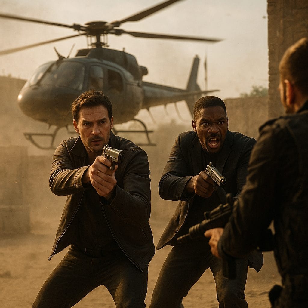 都市の銃撃戦とヘリコプター