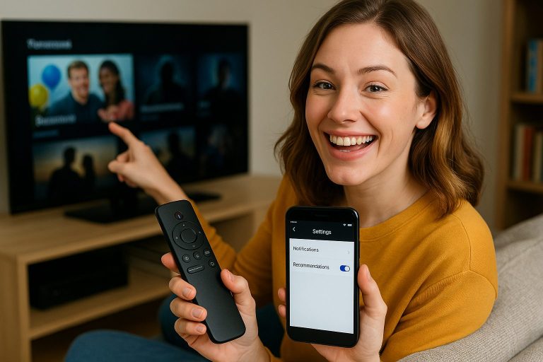 ソファでリモコンを操作する女性